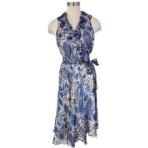 Vintage‎ Ralph Lauren 100% Silk Paisley Ruffle Wrap Midi Dress Womens 8 Preppy